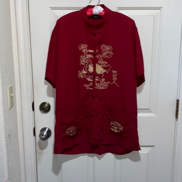 Quicksilver Chinese Red Shirt with Embroidered Gold Dragons. XXL. - Picture 2 of 5